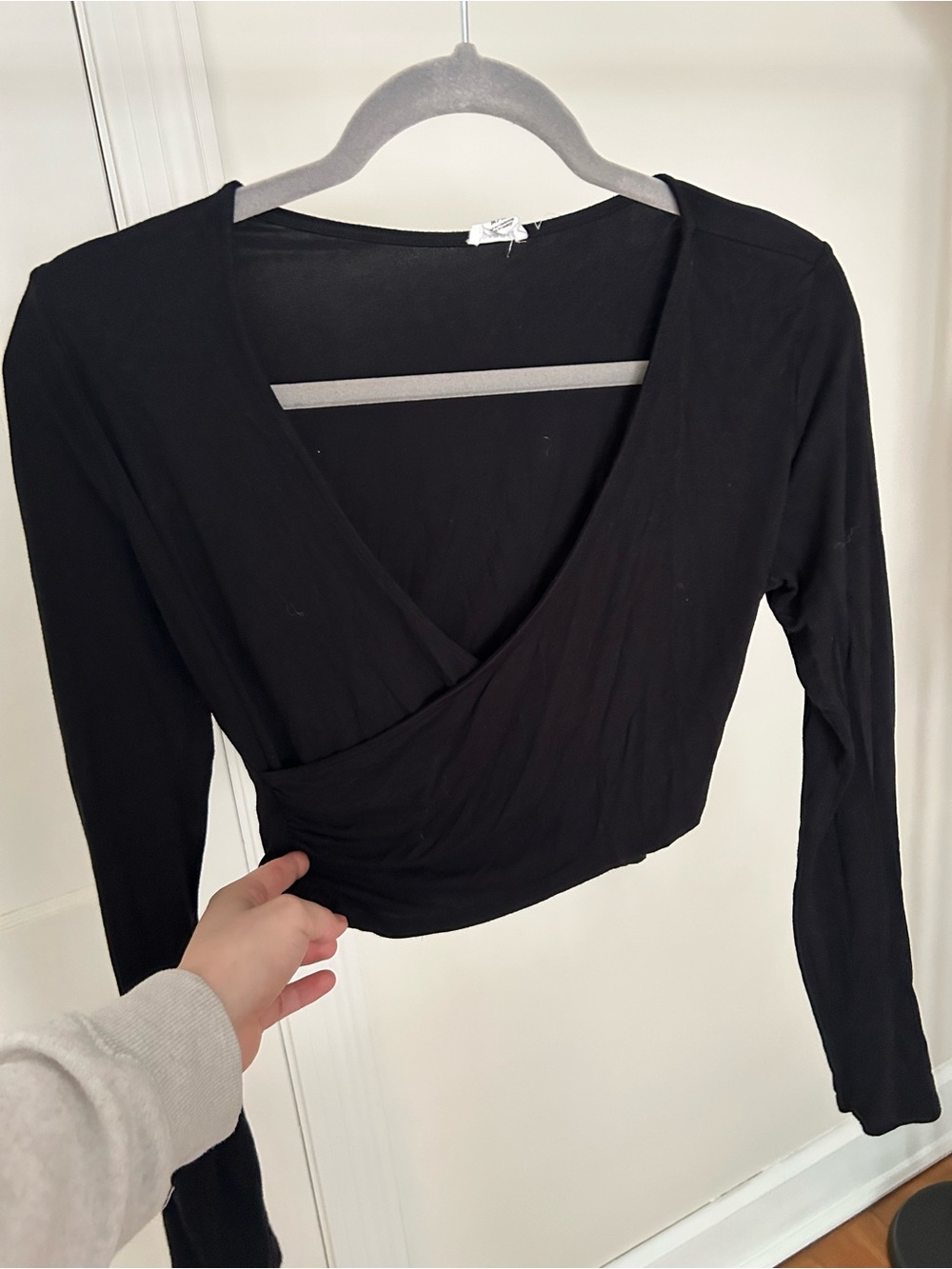 Garage Black Long Sleeve Wrap Crop Top
